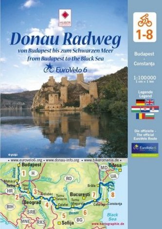 EuroVelo 6: Donau Radweg (Budapest - Schwarzes Meer) 1: 100 000, 8 Teile