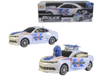 Auto policejní na baterie, světlo, zvuk, pohyb, transformace, 20cm