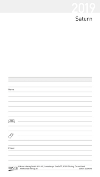 Taschenkalender Saturn Leporello Einlage 2019