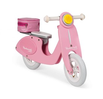 Dřevěné odrážedlo Vespa skútr Mademoiselle Janod růžové s taškou od 2 let