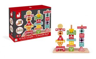 Dřevěná stavebnice Indiánský totem I Wood Janod skládačka s 12 motivy od 3 let