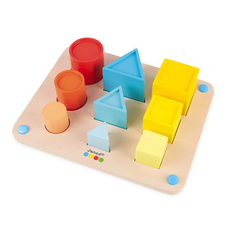 Dřevěná hračka pro vkládání Učíme se tvary barvy velikosti Janod série Montessori