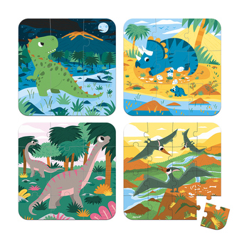 Puzzle pro děti 4v1 Dinosauři Janod v kufříku 6-9-12-16 ks