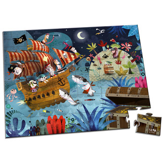 Dětské puzzle Lovci pokladů Janod v kulatém kufříku 36 dílů od 4 - 7 let