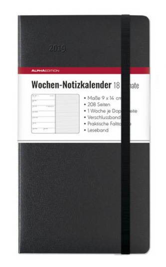 Wochen Notizkalender 18 Monate klein Black 2019