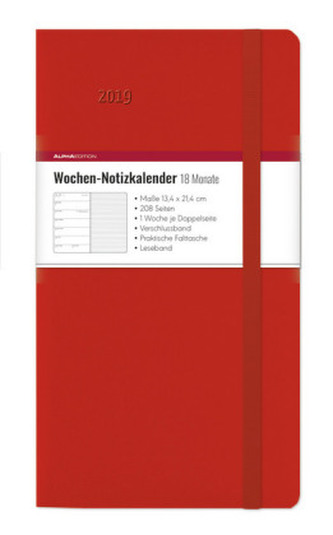 Wochen Notizkalender 18 Monate groß Red 2019