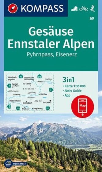 Kompass Karte Gesäuse, Ennstaler Alpen, Pyhrnpass, Eisenerz