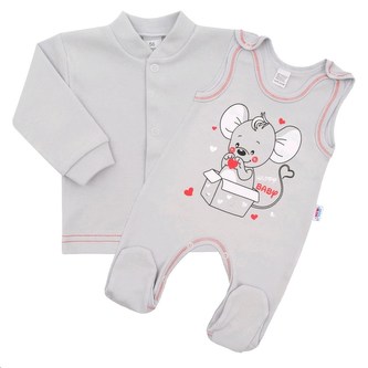 Kojenecká soupravička New Baby Mouse šedá - velikost 56 (0-3m)