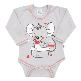 Kojenecké body s dlouhým rukávem New Baby Mouse šedé - velikost 80 (9-12m)