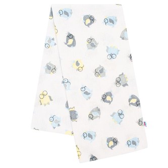 Flanelová plena s potiskem New Baby bílá šedo-modré sovy v brýlích