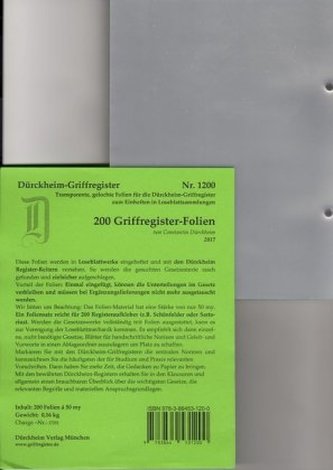 200 transparente Dürckheim-Griffregister-Folien zum Einheften und Unterteilen der Gesetzessammlungen mit Dürckheim Griffregister