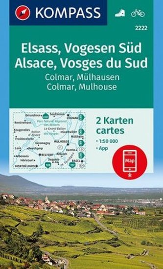Kompass Karte Elsass, Vogesen Süd, Alsace, Vosges du Sud, Colmar, Mülhausen, Mulhouse, 2 Bl.