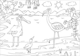 Fenster-Sticker. Flamingos