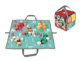 Dřevěné kostky Kubix Abeceda Čísla 40 ks Janod stavebnice s interaktivní podložkou od 2 r