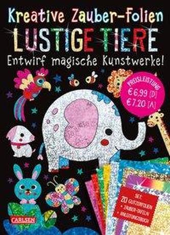Kreative Zauber-Folien: Lustige Tiere: Set mit 10 Zaubertafeln, 20 Glitzerfolien und Anleitungsbuch