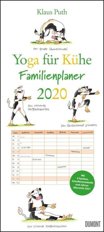 Yoga für Kühe Familienplaner 2020 - Wandkalender - Familien-Kalender mit 6 Spalten - Format 22 x 49,5 cm