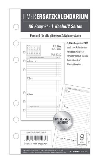 Timer Ersatzkalendarium A6 Kompakt 2020