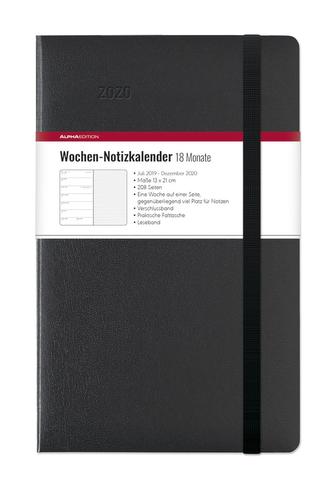 Wochen Notizkalender Black 2020 - Taschenplaner / Taschenkalender, 20 Monate, groß
