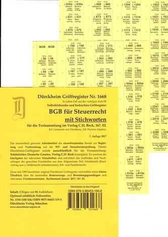 BGB im Steuerrecht mit Stichworten, Dürckheim-Griffregister Nr. 1668 (2017/2018)