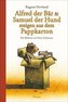 Alfred der Bär und Samuel der Hund steigen aus dem Pappkarton