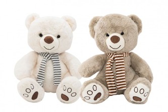 Medvěd sedící se šálou plyš 29cm 1 ks, 3 2 druhy