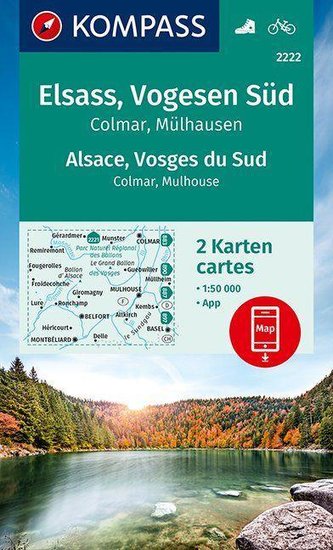KOMPASS Wanderkarte Elsass, Vogesen Süd, Alsace, Vosges du Sud, Colmar, Mülhausen, Mulhouse 1:50 000