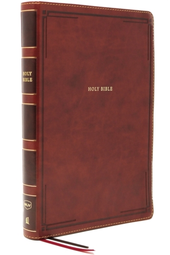 NKJV, Thinline Bible, Giant Print, Leathersoft, Brown, Thumb Indexed, Red Letter Edition, Comfort Print