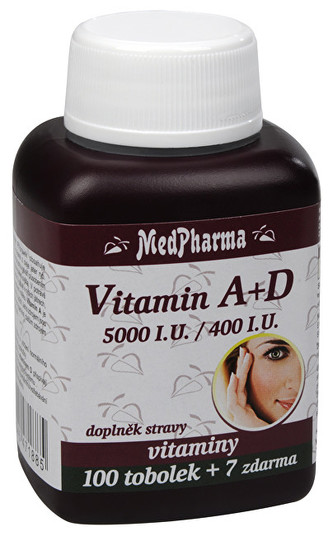 MedPharma Vitamín A + D (5000 I.U./400 I.U.) 100 tob. + 7 tob. ZDARMA