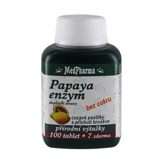 MedPharma Papaya enzym – cucavé pastilky bez cukru s příchutí broskve 100 tbl. + 7 tbl. ZDARMA