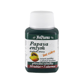 MedPharma Papaya enzym – cucavé pastilky bez cukru s příchutí broskve 30 tbl. + 7 tbl. ZDARMA