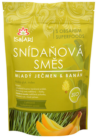 Iswari BIO Snídaňová směs Mladý ječmen, banán, naklíčená pohanka 300 g