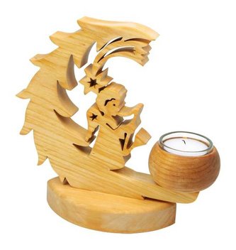 Small Foot Dřevěné vánoční ozdoby stojan na svíčky půlměsíc a anděl