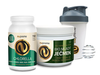 Nupreme Chlorella BIO 750 tbl + Mladý ječmen premium 200 g BIO + Shaker