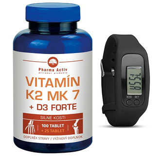 Pharma Activ Vitamín K2 MK7 + D3 FORTE 100 tbl. + 25 tbl. ZDARMA + Fitness náramek s krokoměrem