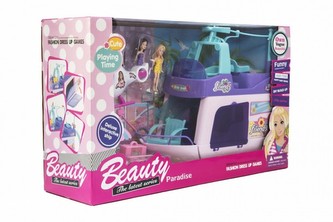 Loď pro panenky s panenkami 2ks plast 33cm s helikoptérou s doplňky v krabici 49x29x14cm