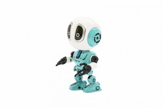 Robot kov/plast 12cm opakující slova na baterie se světlem se zvukem 3 barvy 12ks v boxu