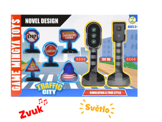 Sada dopravního značení se semaforem a kamerou na baterie se světlem a zvukem v krabičce