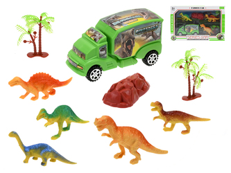 Auto dinosaurus 12,5cm na volný chod s dinosaury 5ks a doplňky v krabičce