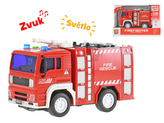 Auto hasičské s hadicí 18cm 1:20 na setrvačník na baterie se světlem a zvukem v krabičce