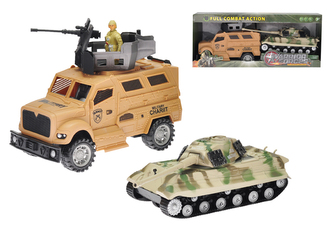 Auto vojenské 25cm na setrvačník + tank 22cm na setrvačník v krabičce