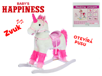 Jednorožec houpací 74x30x75cm na baterie Baby’s Happiness se zvukem otevírající pusu 18m+ v krabičce