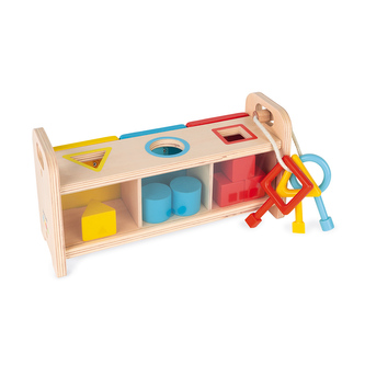 Dřevěná hračka pro vkládání a třídění s klíčky a zámky Janod série Montessori