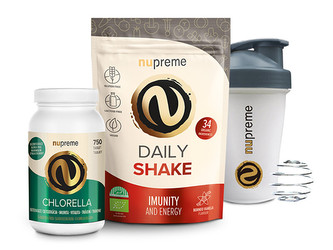 Nupreme Daily Shake 200 g BIO + Chlorella BIO 750 tbl. + Shaker