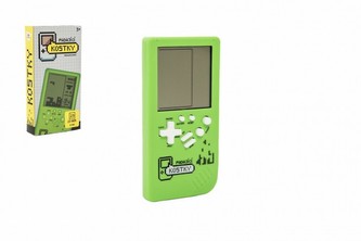 Digitální hra Padající kostky hlavolam plast 7x14cm zelená na baterie se zvukem v krabičce 7,5x14,5