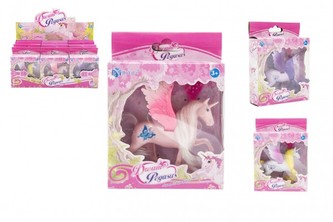 Jednorožec/kůň s křídly česací s hřebenem plast 12cm 3 barvy v krabičce 12x16x4cm 12ks v boxu