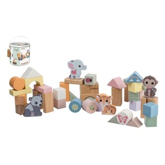 Dřevěné kostky se zvířátky v kyblíku 50 ks