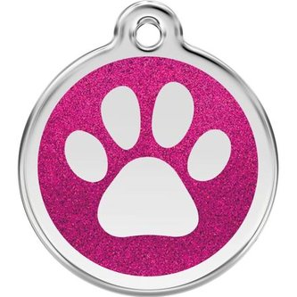 Známka Red Dingo - Tlapka - Tm.Růžová - Třpytivá velikost známky M - 30 mm