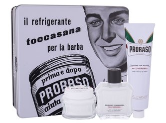 PRORASO White balzám po holení 100 ml + mýdlo na holení 150 ml + krém před holením 100 ml + plechová dóza