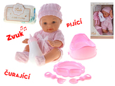 Miminko 29cm růžové pijící a čurající na baterie 4zvuky s doplňky v krabičce