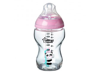 Kojenecká láhev C2N 250ml skleněná potisk Pink, 0m+